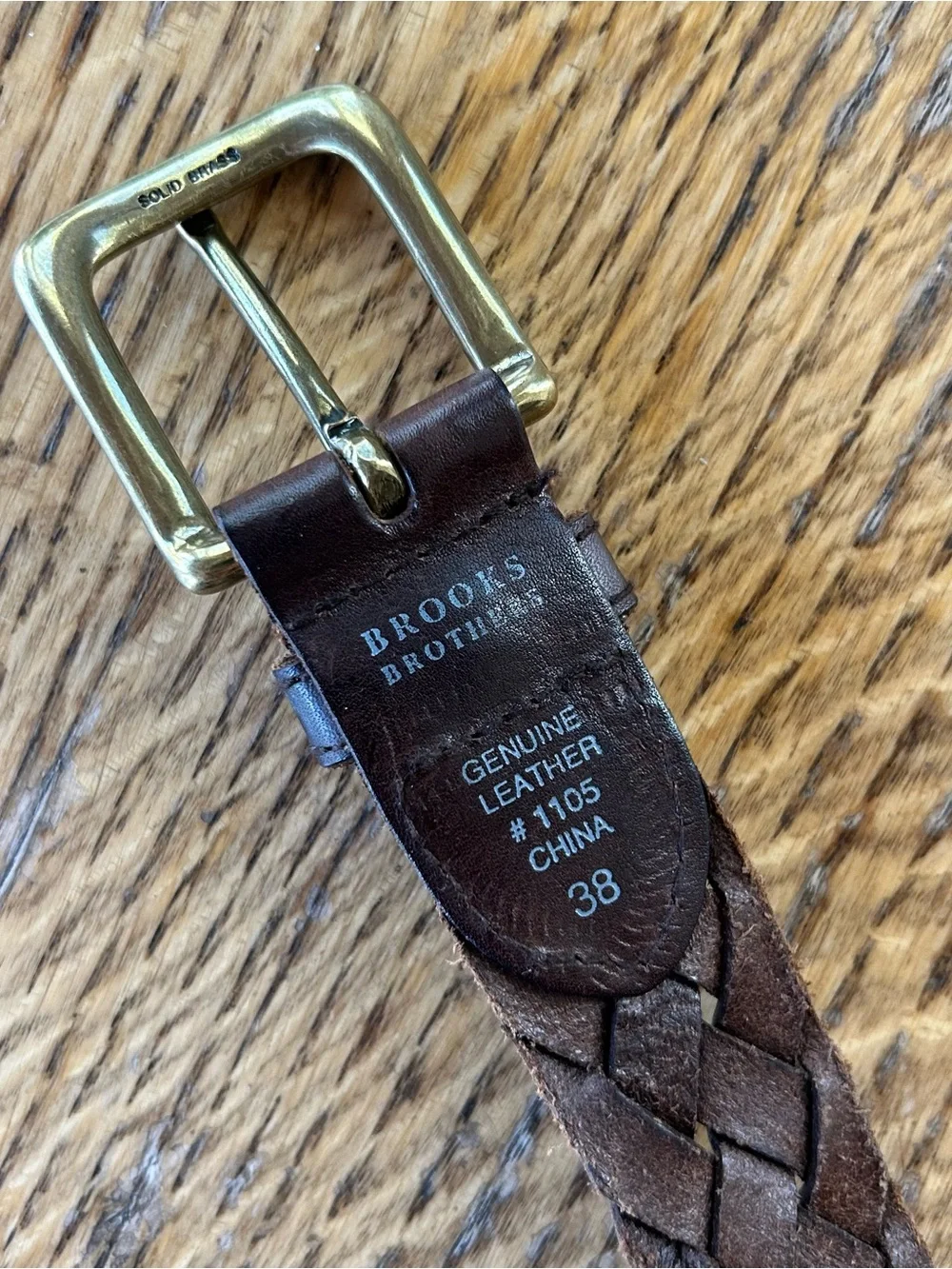 Brooks Brothers Brown Braided Leather Belt with Brass Buckle